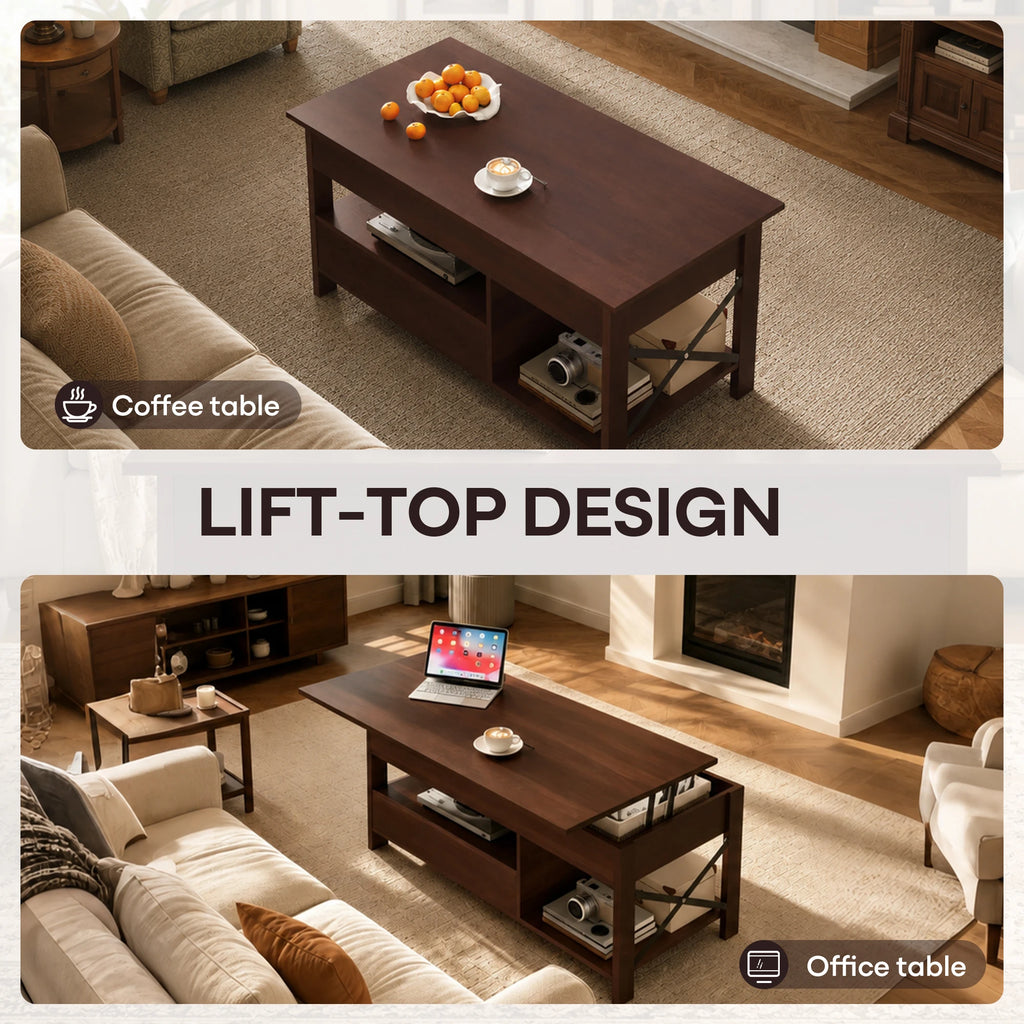 Lift Top Modern Farmhouse Wooden Coffee Table with Storage for Living Room Dining Office