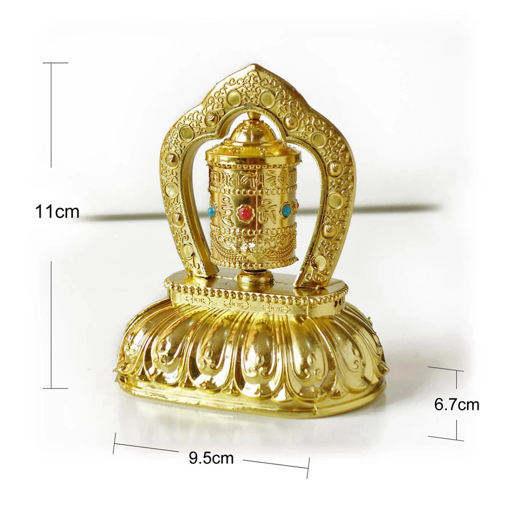Solar Powered Rotating Buddhist Prayer Wheel Sculpture Tabletop Ornament for Home Decor