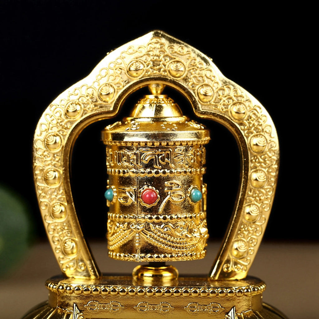 Solar Powered Rotating Buddhist Prayer Wheel Sculpture Tabletop Ornament for Home Decor