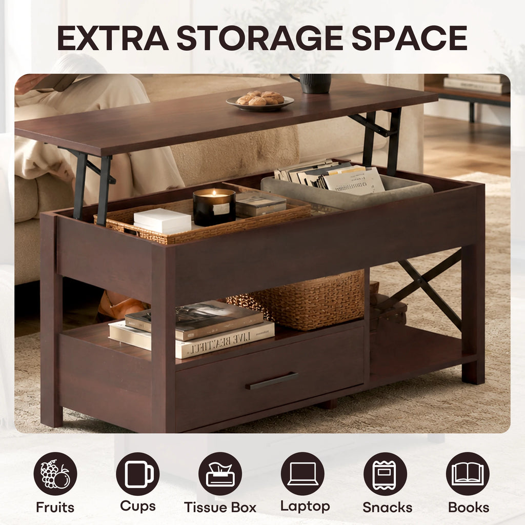 Lift Top Modern Farmhouse Wooden Coffee Table with Storage for Living Room Dining Office