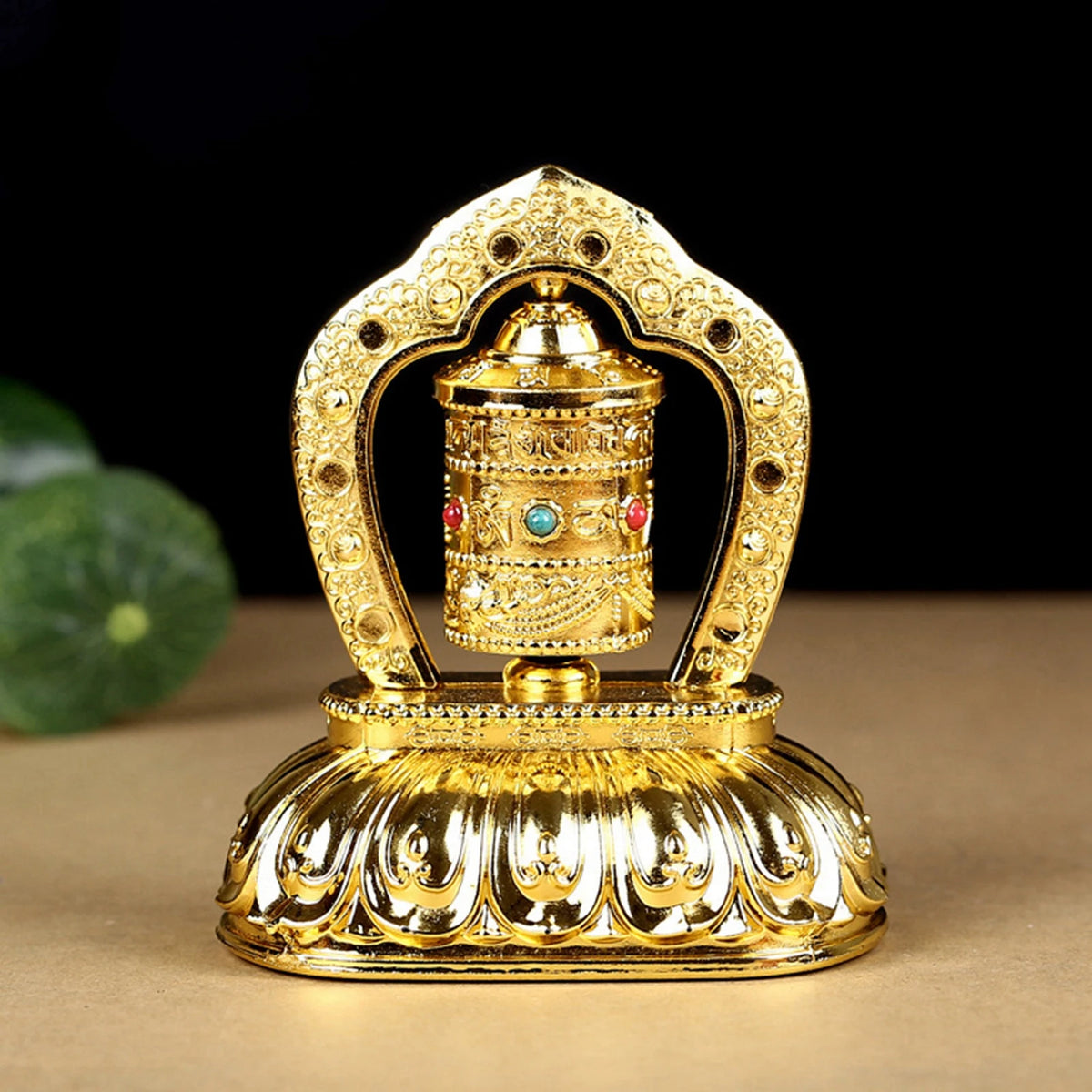Solar Powered Rotating Buddhist Prayer Wheel Sculpture Tabletop Ornament for Home Decor