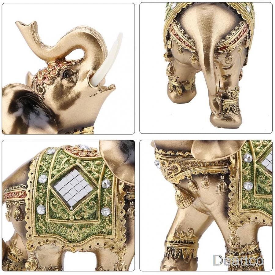 Feng Shui Brass Resin Elephant Statue Tabletop Ornament for Home Decor