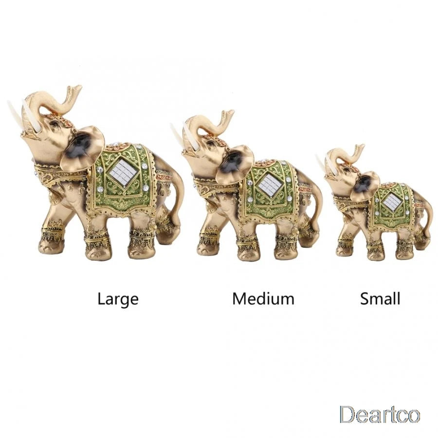 Feng Shui Brass Resin Elephant Statue Tabletop Ornament for Home Decor