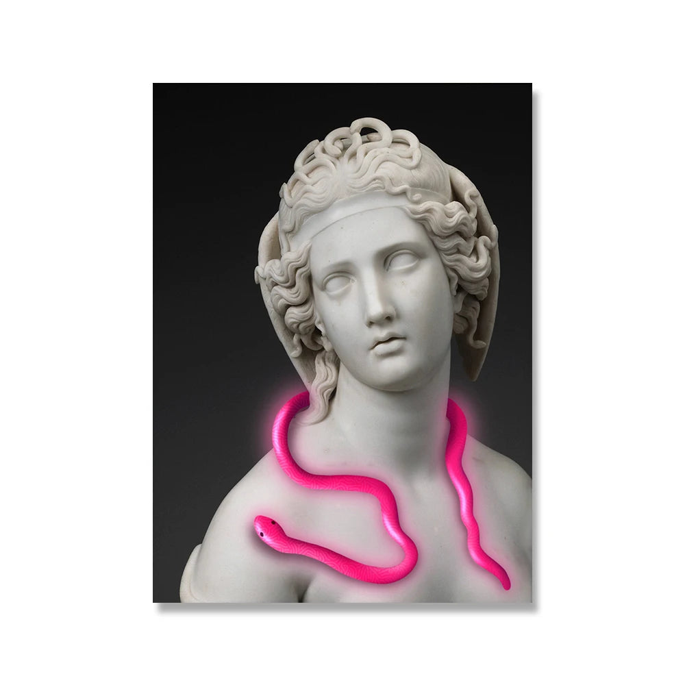 Retro Medusa Sculpture Canvas Painting Poster for Home Decor