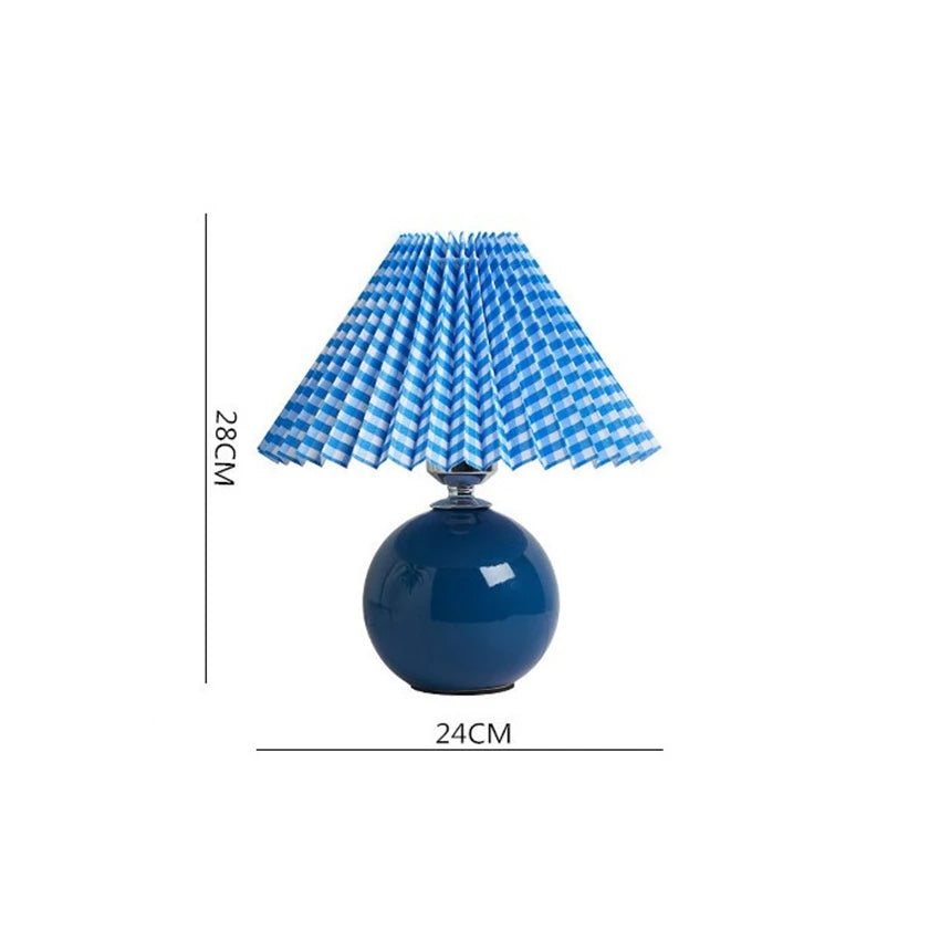 Japanese-Style Ceramic Table Lamp with Pleated Fabric Shade for Bedroom