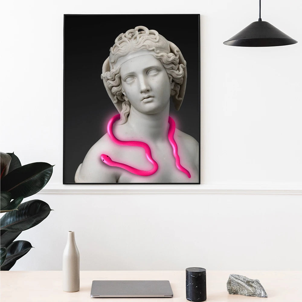Retro Medusa Sculpture Canvas Painting Poster for Home Decor
