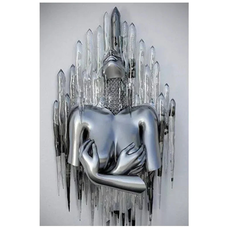 Abstract Metal Figure Statue Canvas Painting Poster for Home Decor