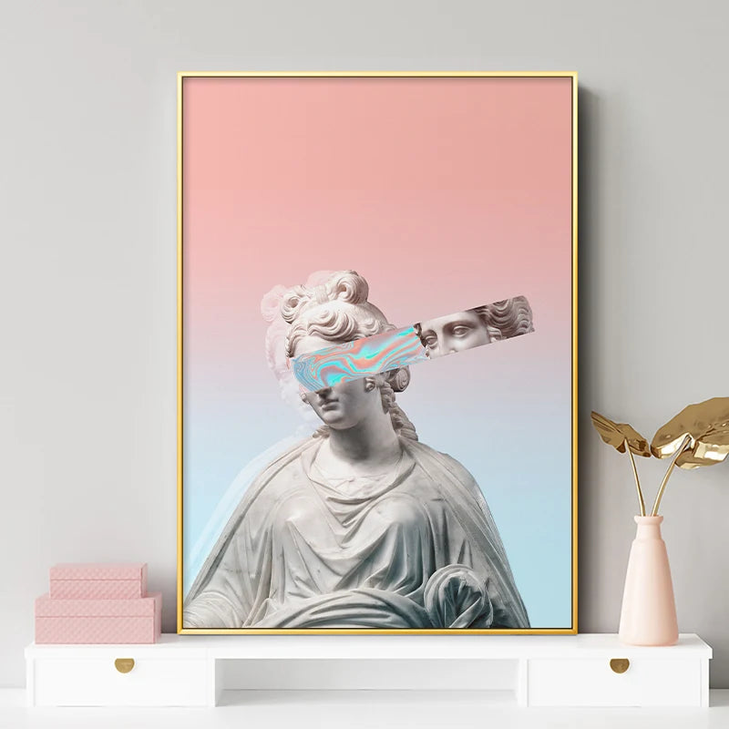 Modern David Vaporwave Sculpture Canvas Wall Art Print for Living Room