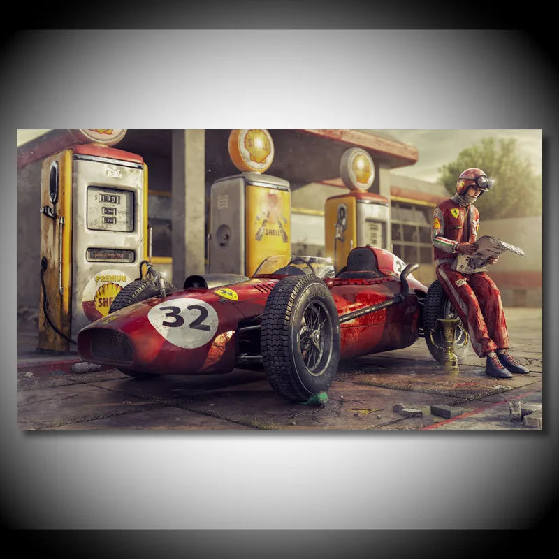 Vintage Racing Car Canvas Wall Art Print for Living Room