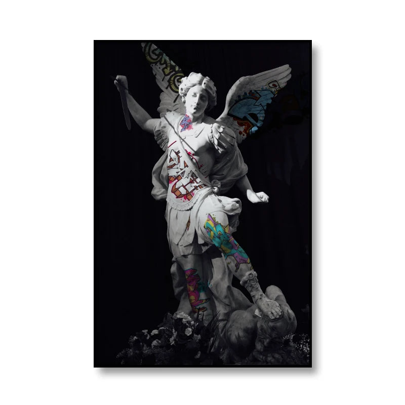 Vaporwave Sculpture Wings Graffiti Canvas Painting Poster for Home Decor