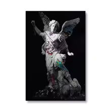 Vaporwave Sculpture Wings Graffiti Canvas Painting Poster for Home Decor