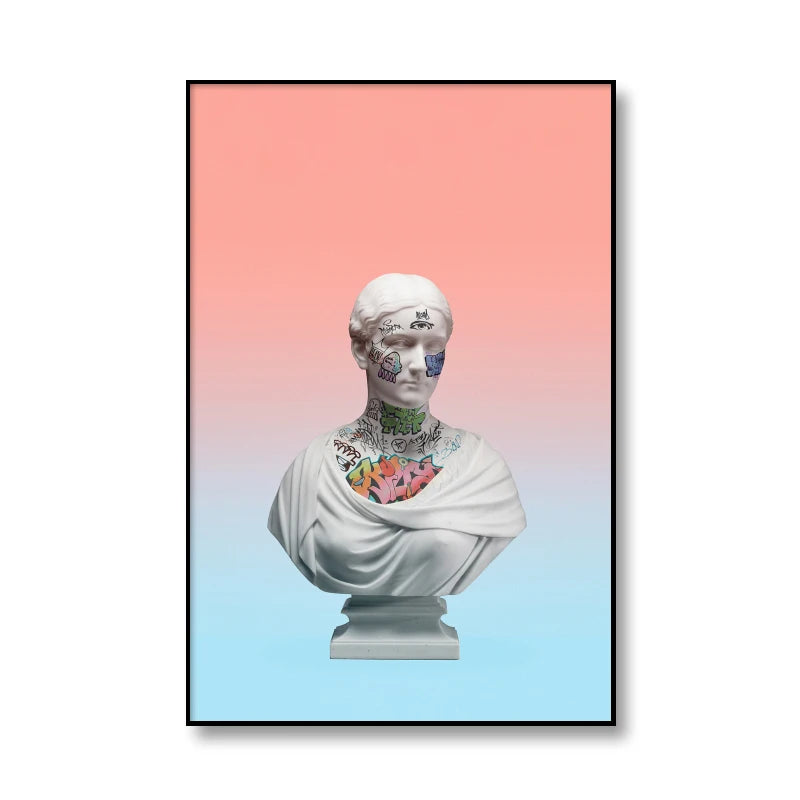 Modern David Vaporwave Sculpture Canvas Wall Art Print for Living Room