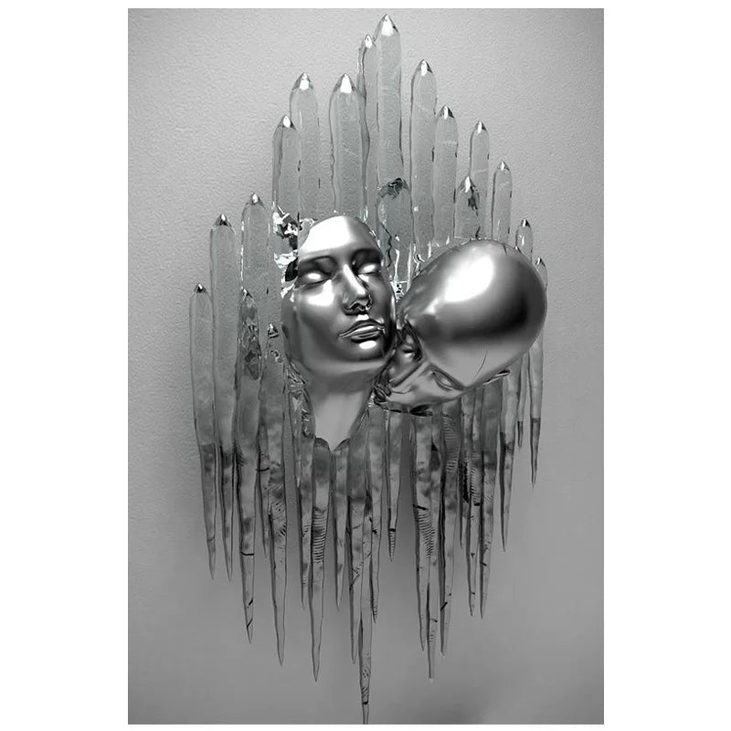 Abstract Metal Figure Statue Canvas Painting Poster for Home Decor