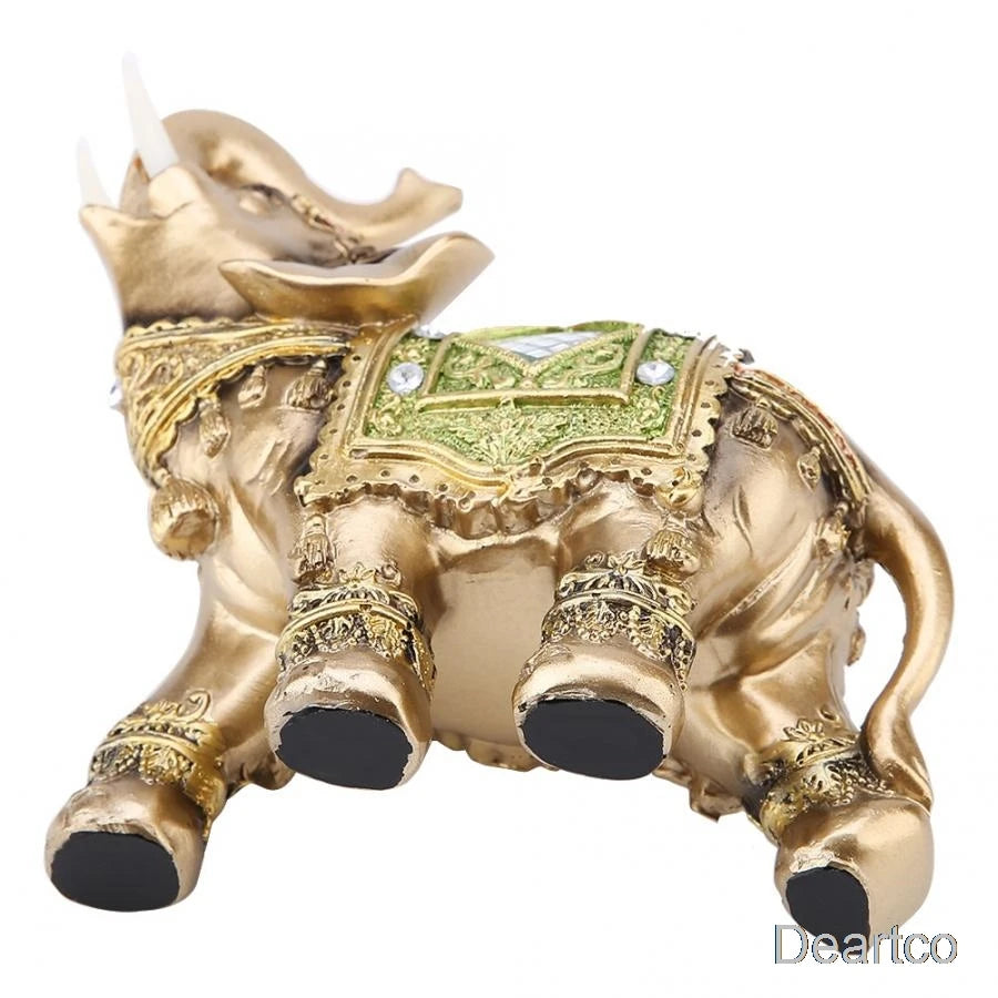 Feng Shui Brass Resin Elephant Statue Tabletop Ornament for Home Decor