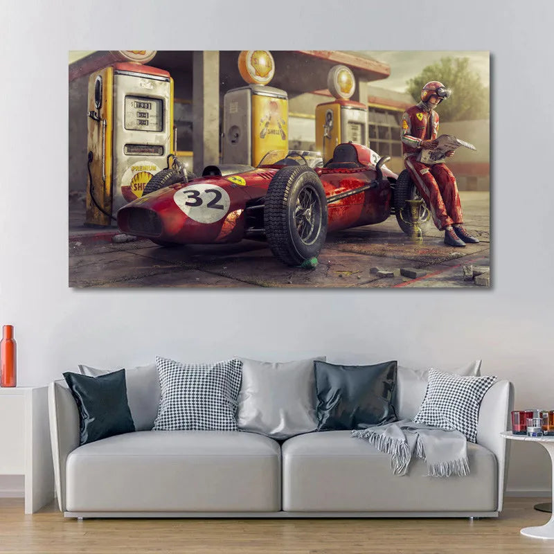 Vintage Racing Car Canvas Wall Art Print for Living Room
