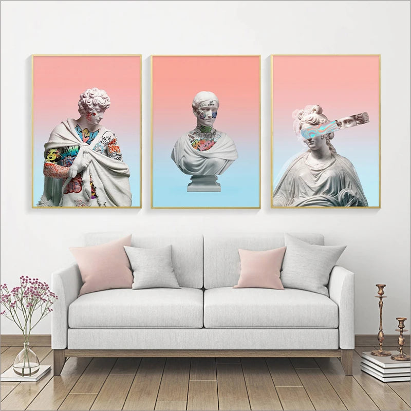 Modern David Vaporwave Sculpture Canvas Wall Art Print for Living Room