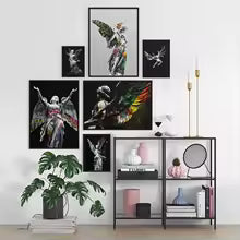 Vaporwave Sculpture Wings Graffiti Canvas Painting Poster for Home Decor