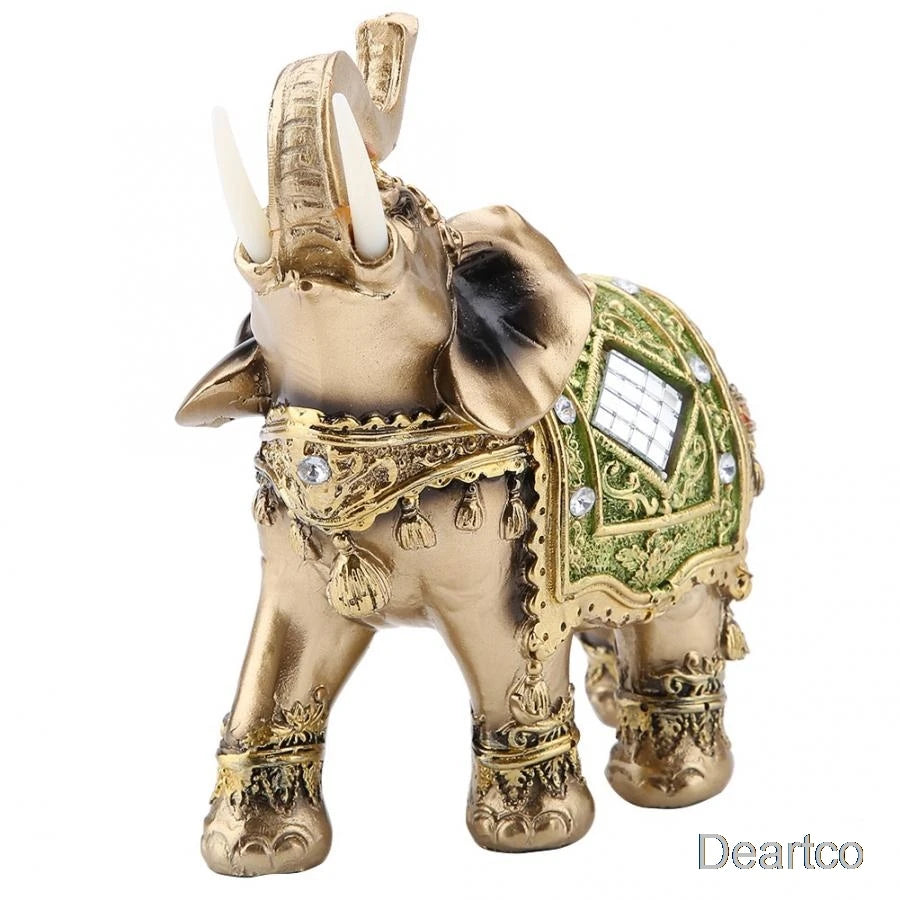 Feng Shui Brass Resin Elephant Statue Tabletop Ornament for Home Decor
