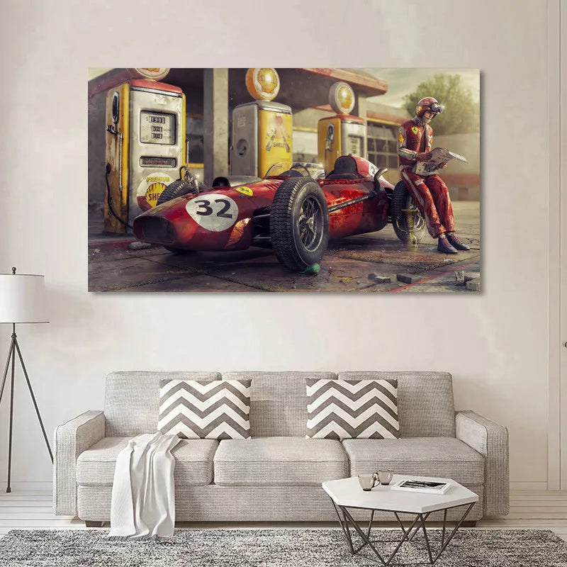 Vintage Racing Car Canvas Wall Art Print for Living Room