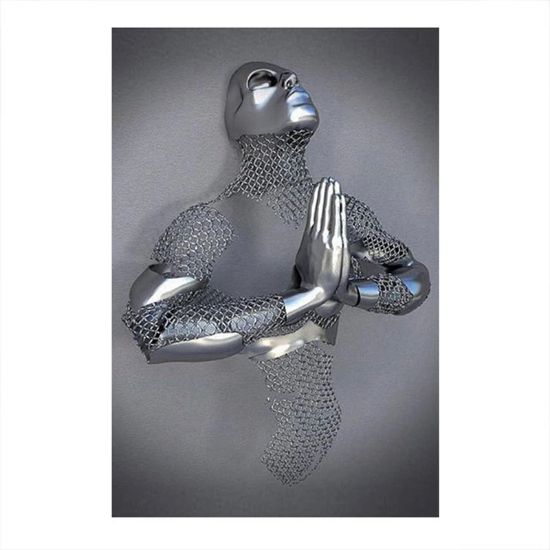 Abstract Metal Figure Statue Canvas Painting Poster for Home Decor