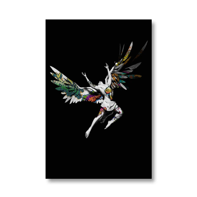 Vaporwave Sculpture Wings Graffiti Canvas Painting Poster for Home Decor
