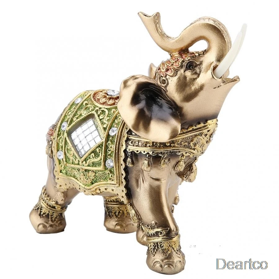 Feng Shui Brass Resin Elephant Statue Tabletop Ornament for Home Decor