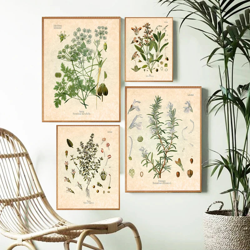 Vintage Herbs Spices Botanical Canvas Painting Poster for Home Decor