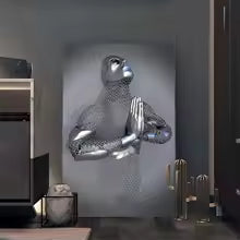 Abstract Metal Figure Statue Canvas Painting Poster for Home Decor