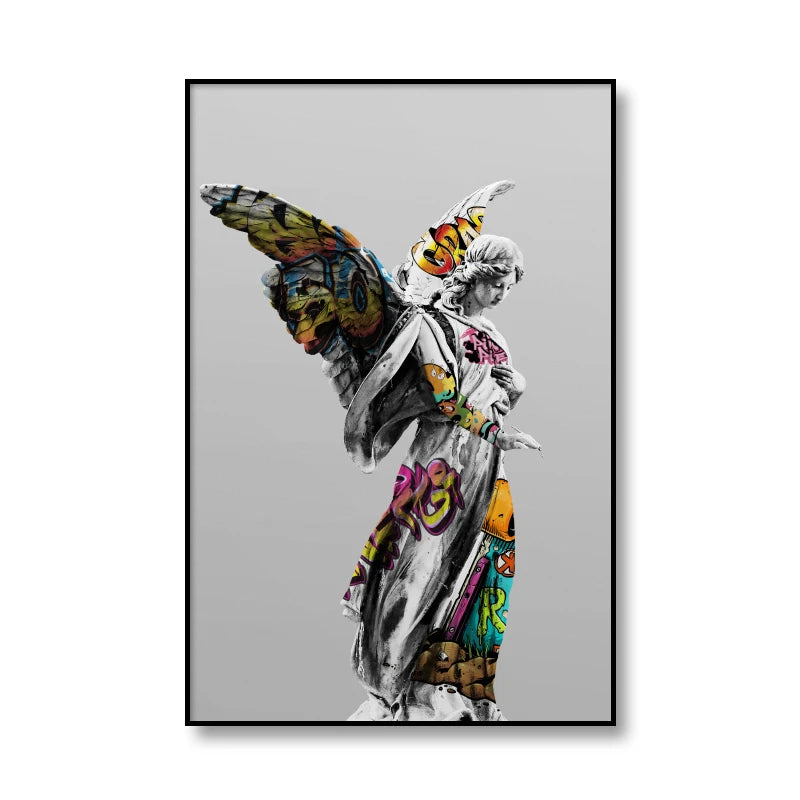 Vaporwave Sculpture Wings Graffiti Canvas Painting Poster for Home Decor