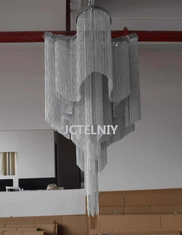 Vintage Handmade Aluminum Chain LED Chandelier for Living Room