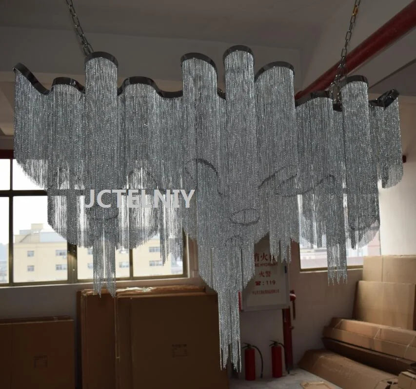 Vintage Handmade Aluminum Chain LED Chandelier for Living Room