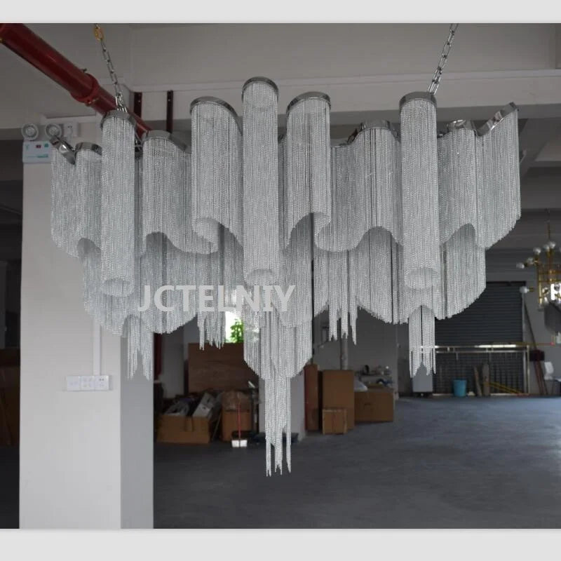 Vintage Handmade Aluminum Chain LED Chandelier for Living Room