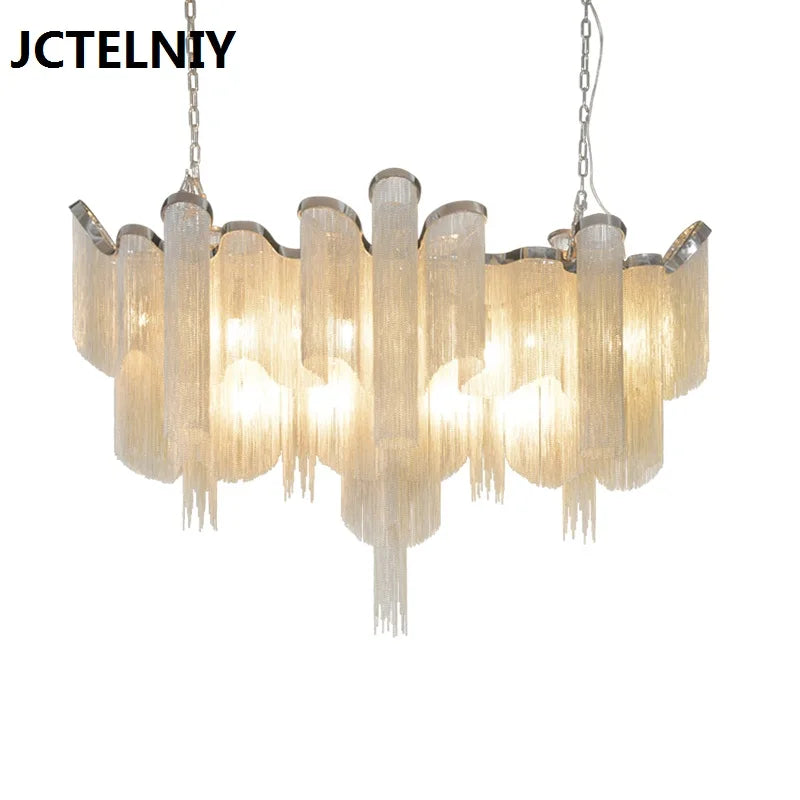 Vintage Handmade Aluminum Chain LED Chandelier for Living Room