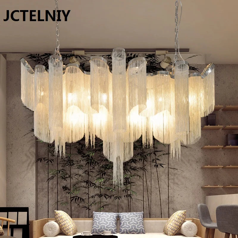 Vintage Handmade Aluminum Chain LED Chandelier for Living Room
