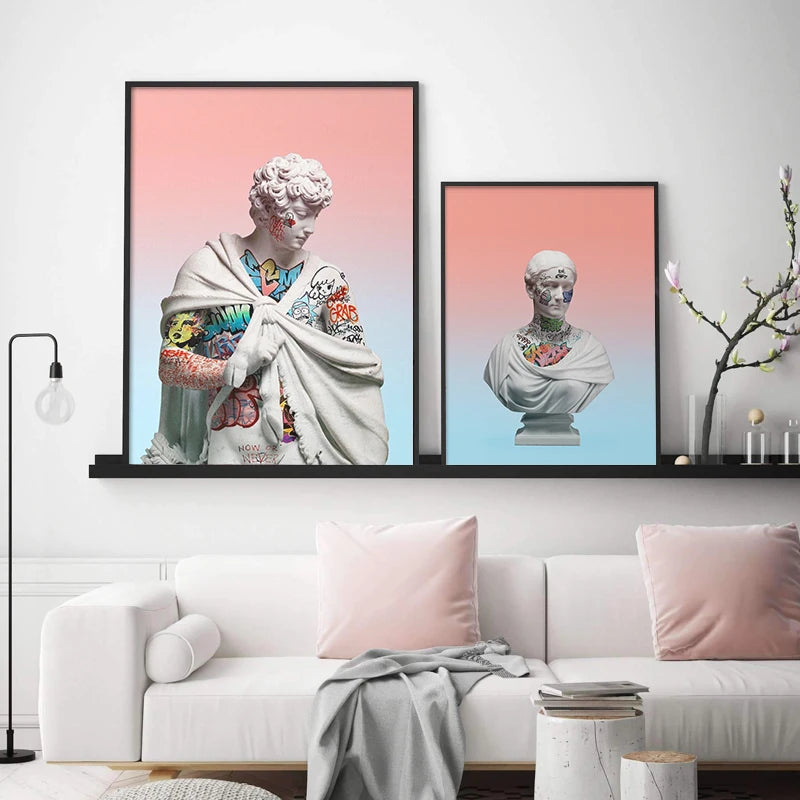 Modern David Vaporwave Sculpture Canvas Wall Art Print for Living Room