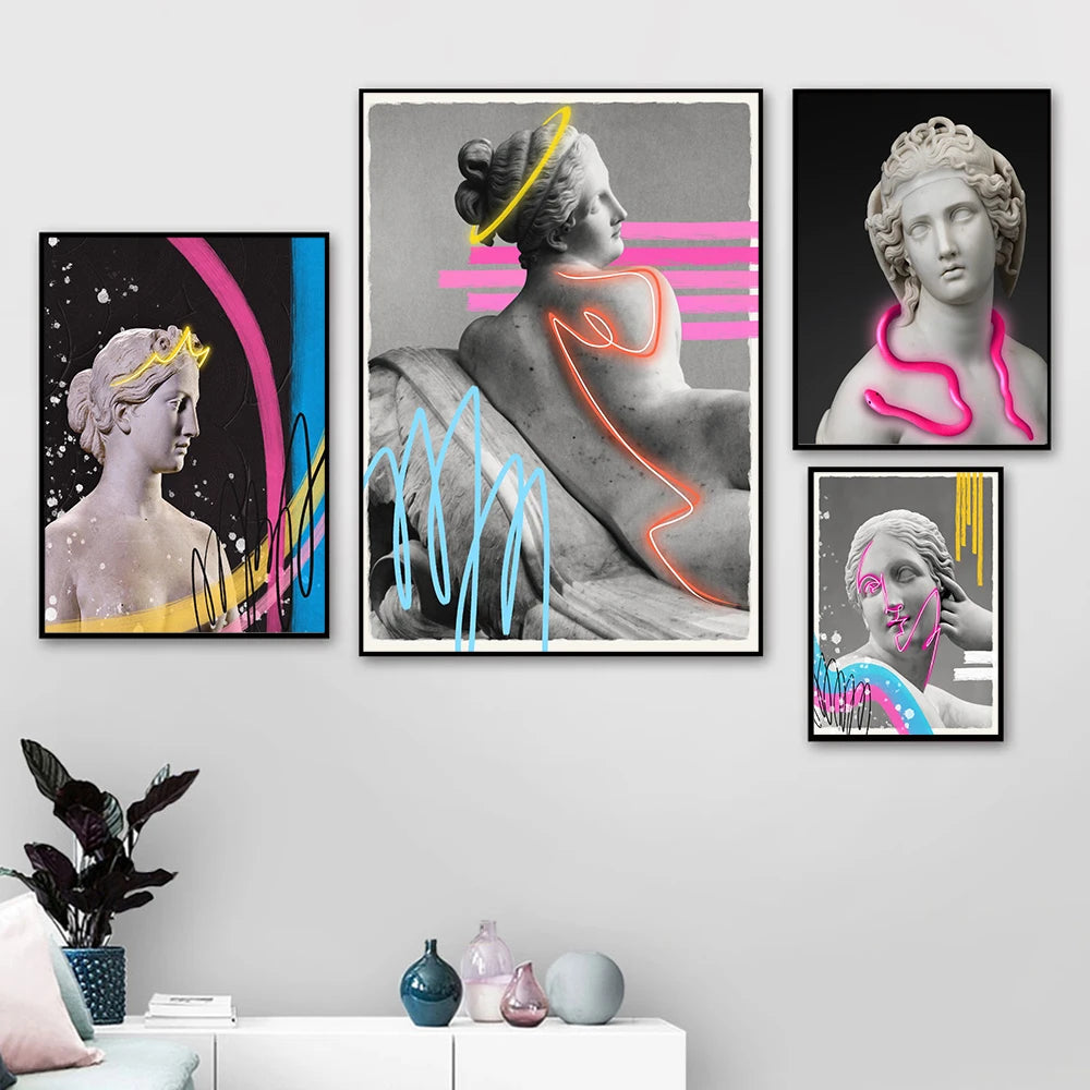 Retro Medusa Sculpture Canvas Painting Poster for Home Decor
