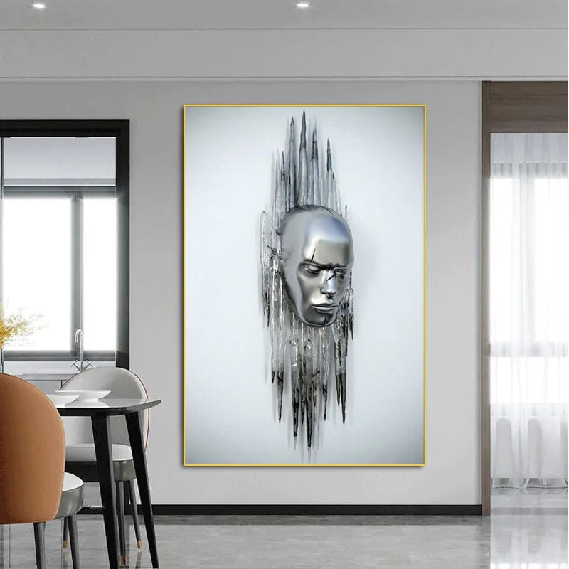 Abstract Metal Figure Statue Canvas Painting Poster for Home Decor