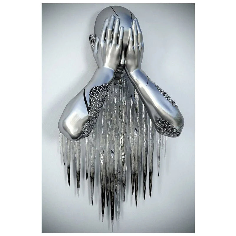 Abstract Metal Figure Statue Canvas Painting Poster for Home Decor