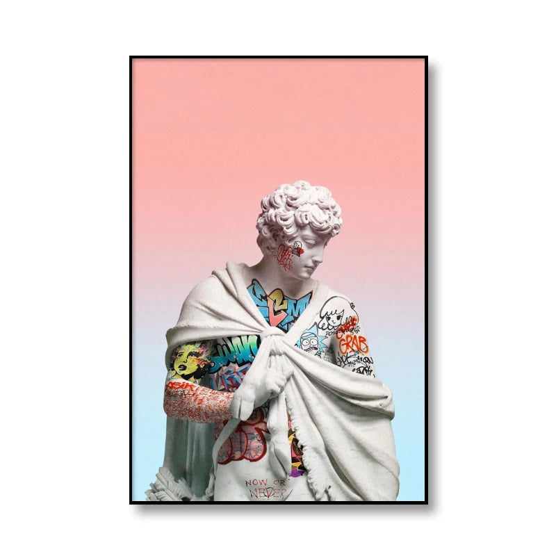 Modern David Vaporwave Sculpture Canvas Wall Art Print for Living Room