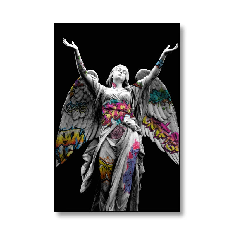 Vaporwave Sculpture Wings Graffiti Canvas Painting Poster for Home Decor