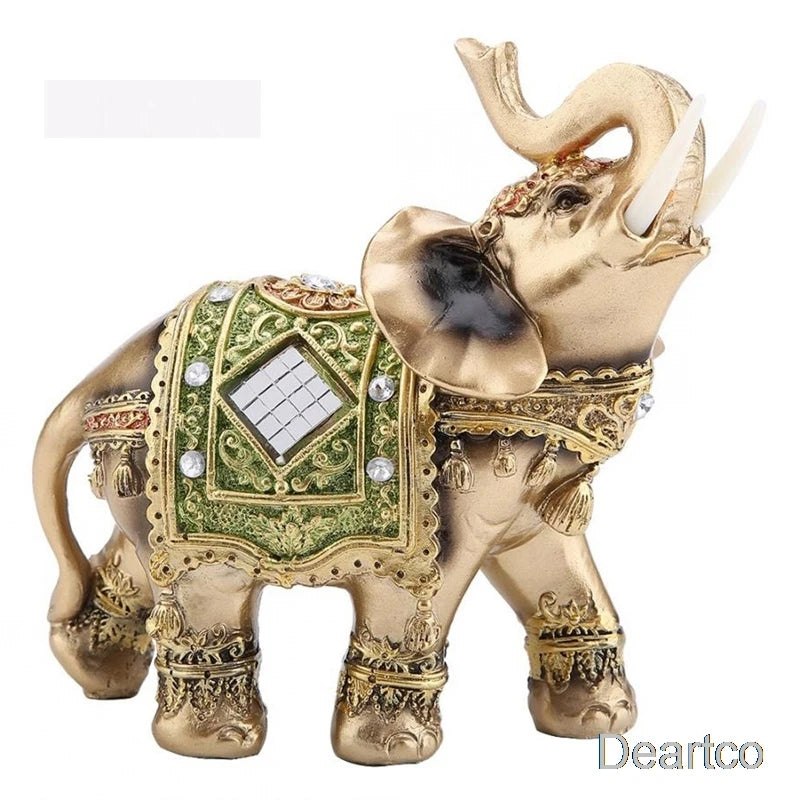 Feng Shui Brass Resin Elephant Statue Tabletop Ornament for Home Decor