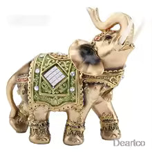 Feng Shui Brass Resin Elephant Statue Tabletop Ornament for Home Decor