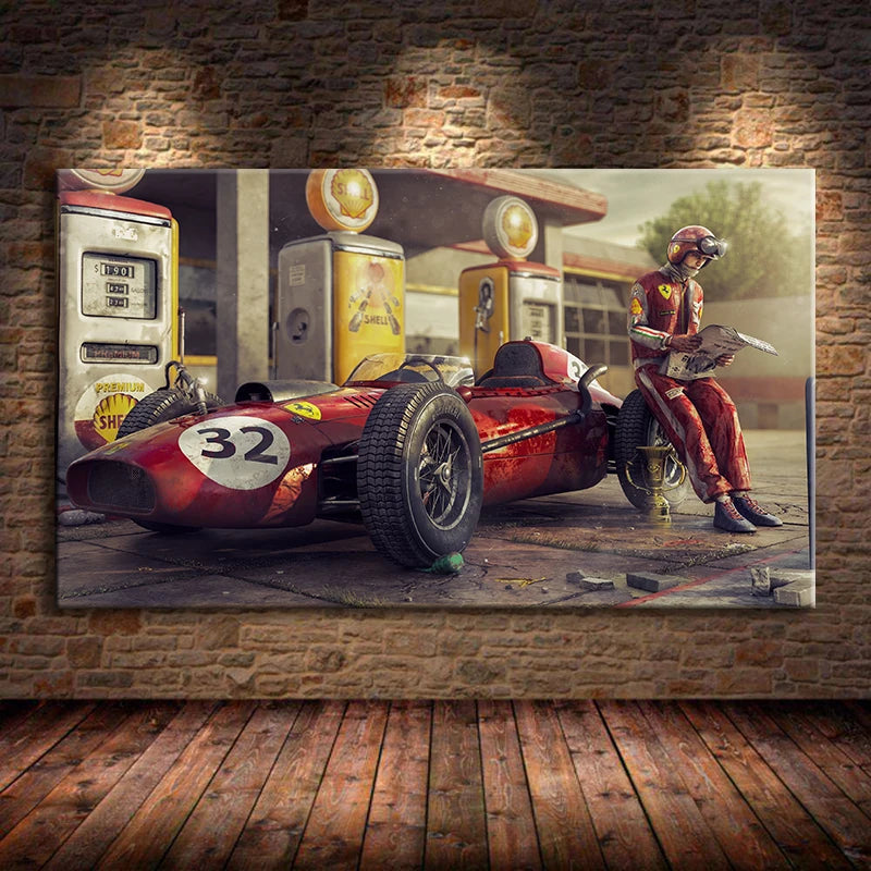 Vintage Racing Car Canvas Wall Art Print for Living Room