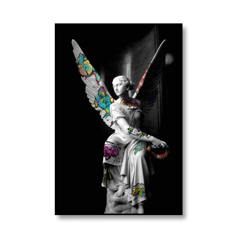 Vaporwave Sculpture Wings Graffiti Canvas Painting Poster for Home Decor