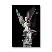 Vaporwave Sculpture Wings Graffiti Canvas Painting Poster for Home Decor