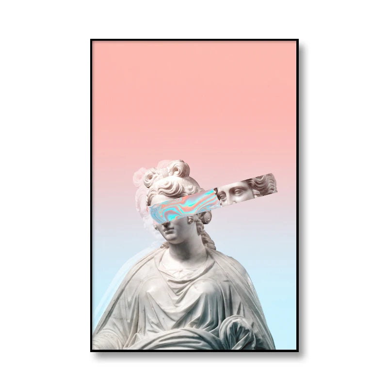 Modern David Vaporwave Sculpture Canvas Wall Art Print for Living Room