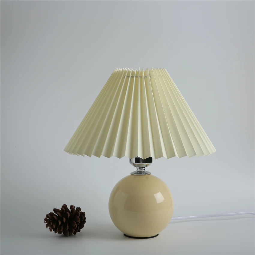 Japanese-Style Ceramic Table Lamp with Pleated Fabric Shade for Bedroom