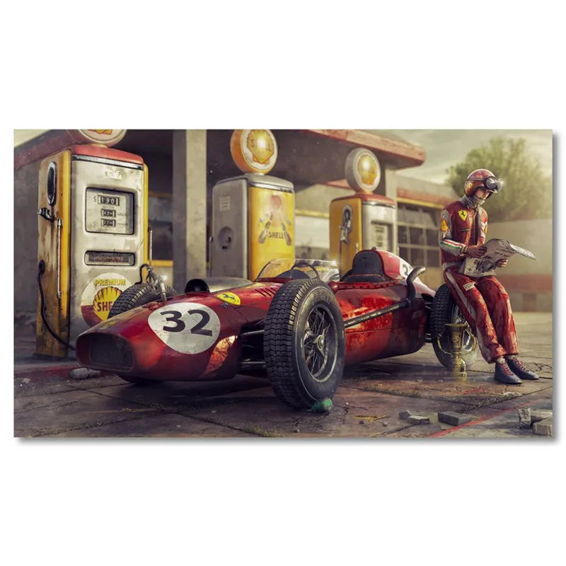 Vintage Racing Car Canvas Wall Art Print for Living Room