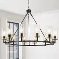 12-Light High Translucent Large Glass Chandelier Rustic Black for Living Room Foyer Entryway