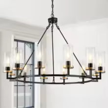 12-Light High Translucent Large Glass Chandelier Rustic Black for Living Room Foyer Entryway
